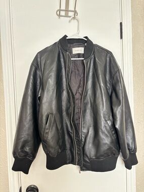 Babaton Aritzia Black Leather Bomber Jacket